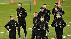 �e�tí fotbalisté na tréninku p�ed reprezenta�ními zápasy s Kuvajtem a Estonskem.