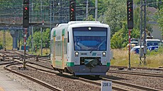 Motorový vz nmecké ady 650 spolenosti Vogtlandbahn ve stanici Sokolov