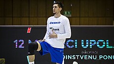 Český basketbalista David Pekárek se chystá na zápas.