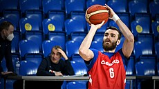 David Jelínek na steleckém tréninku basketbalové reprezentace