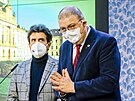 Radek Mounajjed (vlevo) a Frantiek Duek na tiskové konferenci na podporu...