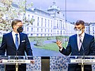 Petr Fiala a Andrej Babi vystoupili na tiskové konferenci na podporu projektu...