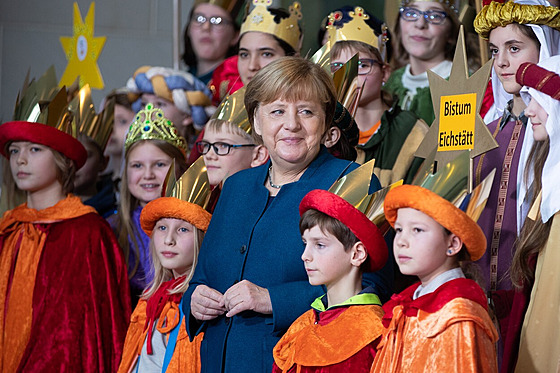 Nmecká kancléka Merkelová na akci u píleitosti svátku Tí král Berlín....