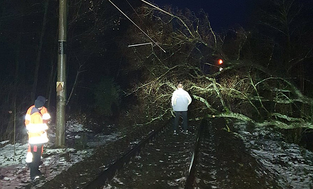 Na koleje spadl strom a poškodil trakční vedení. Provoz na trati z Benešova do Českých Budějovic byl několik hodin přerušený.