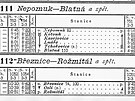 Jízdní ád tratí Nepomuk - Blatná a Beznice - Romitál z roku 1900