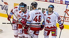 Utkání 29. kola hokejové extraligy: HC Verva Litvínov - HC Olomouc. Zleva Jan...