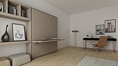 Nábytkovou stěnu s lůžkem lze použít i v pracovně nebo v obývacím pokoji.