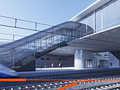 První terminál vysokorychlostní železnice Praha východ má novou podobu. Stavba...