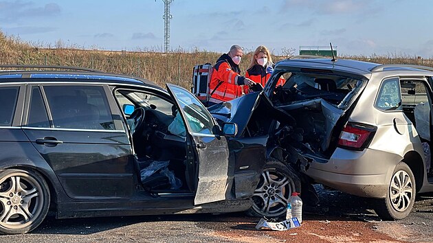 Hromadn nehoda zkomplikovala provoz na dlnici D1 smrem na Brno. (18. prosince 2021)