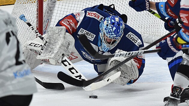 31. kolo hokejov extraligy: HC Kometa Brno - HC Energie Karlovy Vary. Brank Brna Jakub Sedlek