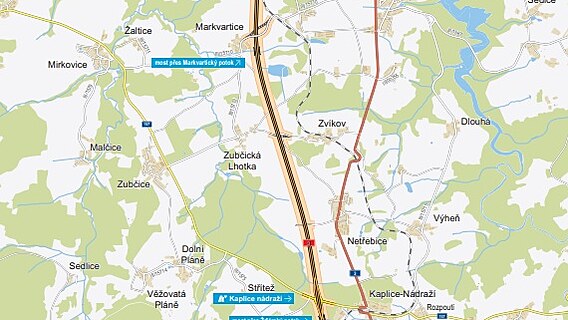Budoucí úsek dálnice D3 Třebonín - Kaplice, nádraží.