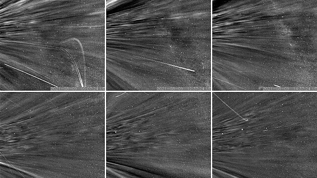 Snímky ze sondy Parker Solar Prob při průletu sluneční korónou.