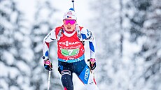 Tereza Voborníková na trati �tafetového závodu v Hochfilzenu