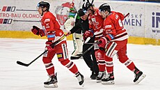 Utkání 31. kola hokejové extraligy: HC Olomouc - BK Mladá Boleslav. Zleva...