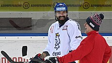 Milan Gulaš (vlevo) a Martin Straka na tréninku hokejové české reprezentace...