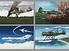Namalované obrázky letadel od Miroslava Balouse, které se objevily na...
