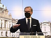 Premiér Petr Fiala na tiskové konferenci po prvním řádném zasedání vlády (22....