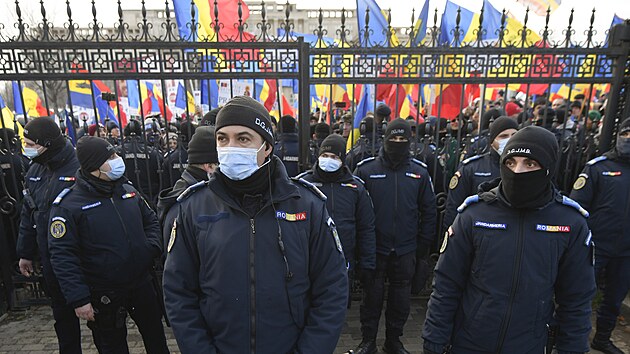 Demonstrace odpůrců covidových pasů v Rumunsku (21. prosince 2021)