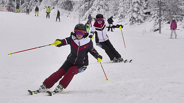 Skiareál Čeřínek na Jihlavsku vítá na sjezdovce lyžařské nadšence již od 10. prosince. Otevřel jako první na Vysočině, a to díky zásobám technického sněhu, jež provozovatelé zvládli vyrobit za minusových teplot v první půli měsíce. Odolaly pak i oteplení. (20. prosince 2021)