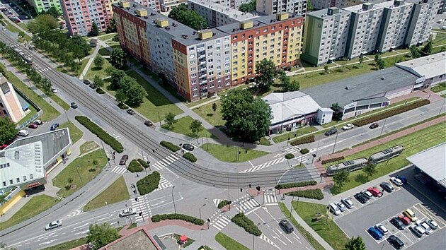 Vizualizace vzhledu křižovatky ulic Zikova a Schweitzerova po dokončení výstavby druhé etapy tramvajové trati na Nové Sady.
