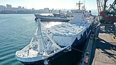 Do ruského Vladivostoku dovezli lodí z Japonska automobily zcela pokryté ledem....