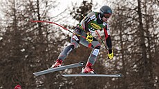 Norský ly�a� Aleksander Aamodt Kilde na trati superob�ího slalomu v Bormiu