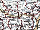 Detail z mapy Rakousko-Uherské elezniní sít na oblast zemské hranice Morava...