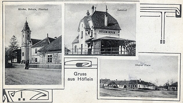 Novostavba stanice Hevlín na dobové pohlednici
GPS: 48.7516728N, 16.3897778E