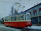 Z tramvaje typu 4MT bude kavrensk vz. Snmek je z roku 1944