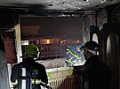 Požár v bytě ve 14. patře v Mostě. (31. prosince 2021)
