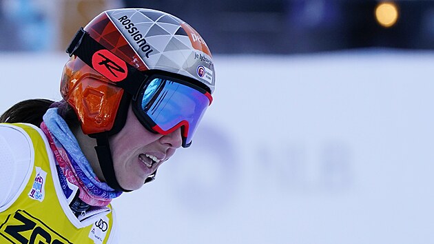 Slovenka Petra Vlhov po dokonen obho slalomu v Kranjsk Goe.