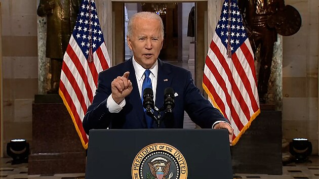 Americk prezident Joe Biden pi projevu k vro toku na Kapitol
