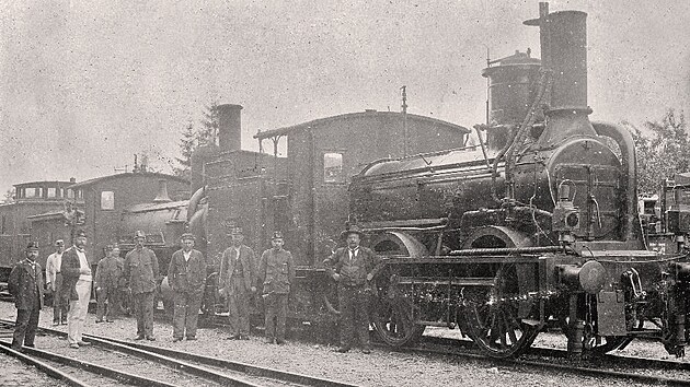 Lokomotivy StEG ve stanici Hru�ovany v roce 1903