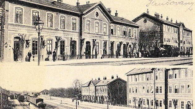 Stanice Hru�ovany-�anov na dobov� pohlednici