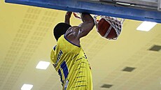 Delvon Johnson z Ústí smeuje do brnnského koe.