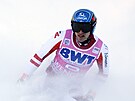 Matthias Mayer v cíli superobího slalomu ve Wengenu.