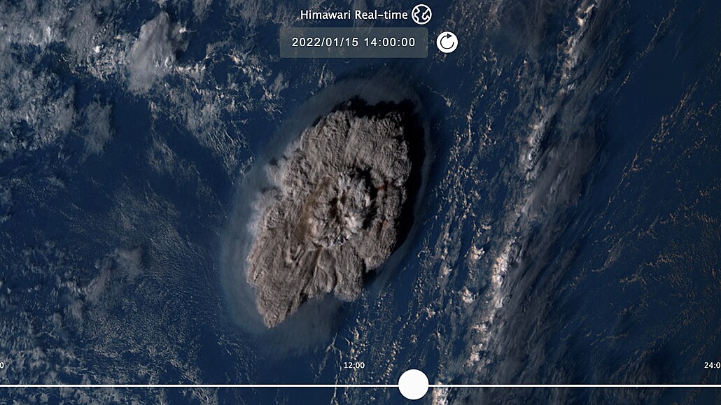 Satelitní zábr erupce podmoského vulkánu Hunga Tonga - Hunga Haapai. (15....