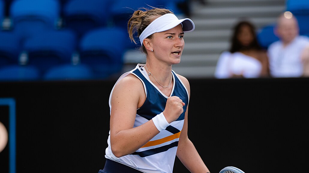 Barbora Krejíková bhem prvního kola Australian Open.