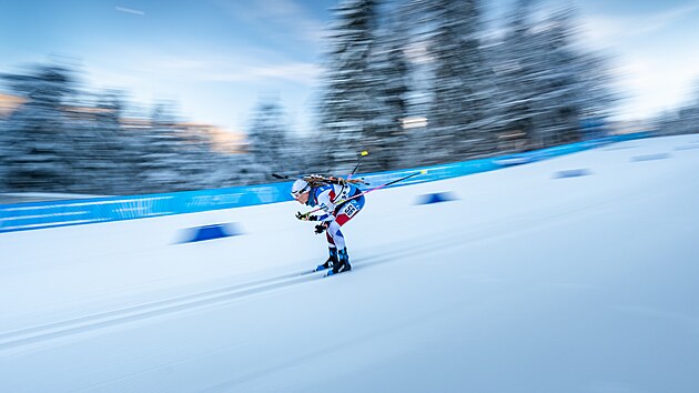 Eva Puskarkov na trati sprintu v Ruhpoldingu