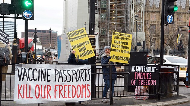 Protest proti okovn ve Velk Britnii. (13. prosince 2021)