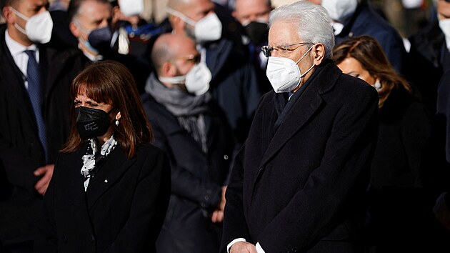 V Římě pohřbili zesnulého předsedu Evropského parlamentu Davida Sassoliho. Na snímku je italský prezident Sergio Mattarella. (14. ledna 2022)