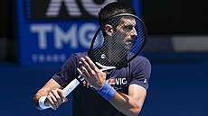 Srb Novak Djokovič během tréninku před Australian Open