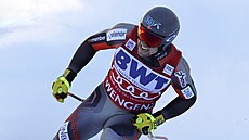 Aleksander Aamodt Kilde v cíli superobího slalomu ve Wengenu.