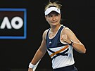 Barbora Krejíková se povzbuzuje ve tetím kole Australian Open.