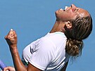 Amerianka Madison Keysová slaví výhru v zápase Australian Open.