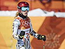 eská lyaka Ester Ledecká v cíli olympijského superobího slalomu, ve kterém...