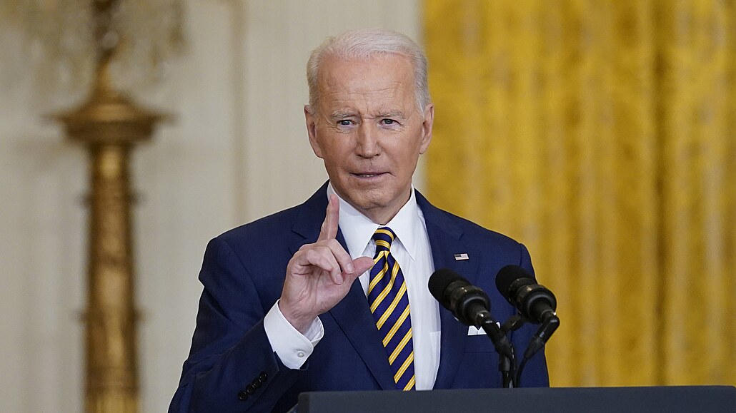 Americký prezident Joe Biden na tiskové konferenci (19. ledna 2022)