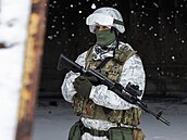 Ukrajinští vojáci na pozicích na frontě na východě Ukrajiny. (25. ledna 2022)