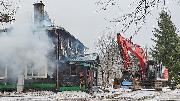 Chata Tesk v Hostnskch vrch shoela do zklad. (29. ledna 2022)