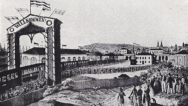 Slavnostn pjezd parnho vlaku do Prahy, 1845